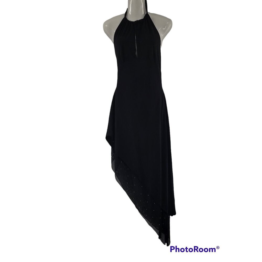Cache Women's Black Taffeta Halter Asymmetric Hem Cocktail Dress Size Medium NWT - Picture 2 of 10